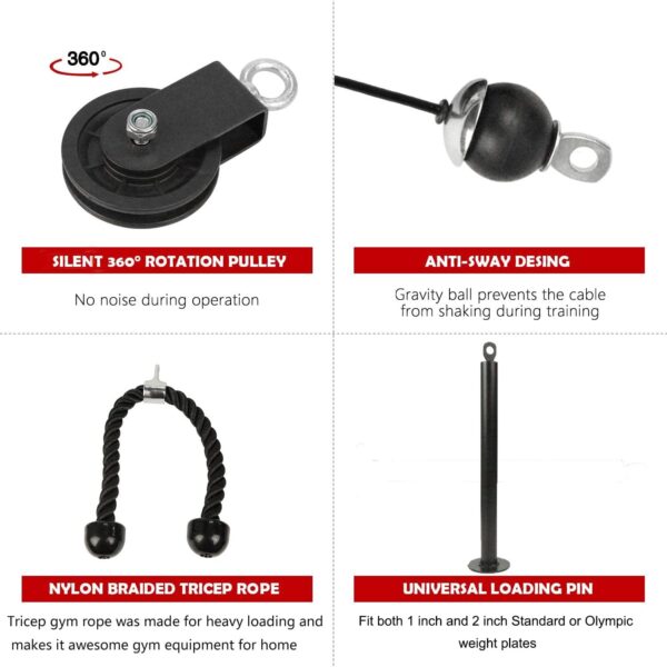 61FJ9V166wL._AC_SL1500_.jpg LFJ LAT Pull Down and Lift Weight Pulley System Cable Machine Pulley Attachment for Triceps Pull Down, Biceps Curl, Back, Forearm, Shoulder Home Gym Equipment