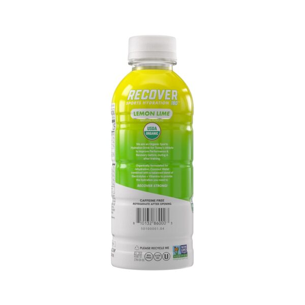 RECOVER 180 Organic Sports Hydration Drink, No Sugar Added, 15 Calorie Sports Beverage, Organic Flavors With Vitamins, Potassium-Packed Electrolytes (16.9 Fl Oz (Pack of 12), Lemon Lime)