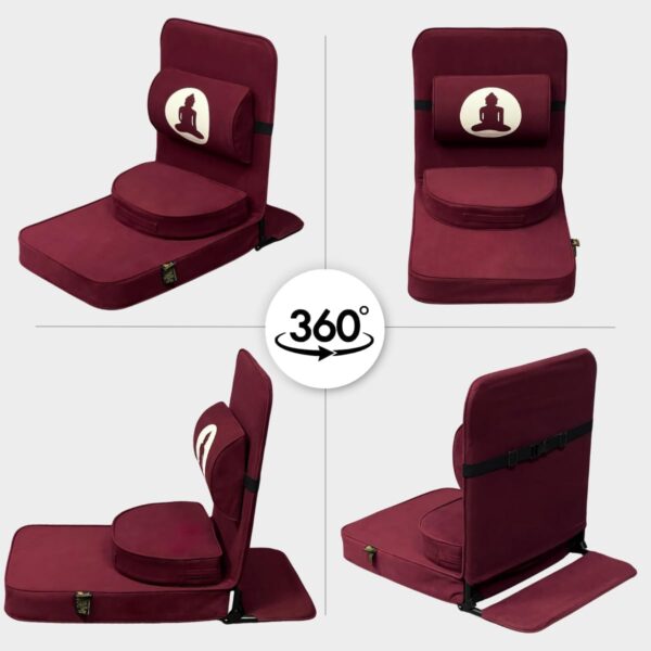Friends of Meditation Relaxing Buddha Meditation Chair | Detachable Rectangular Back Support & Zafu Cushion | Portable Folding Chair | Floor Chair with Back Support | Yoga Chairs for Adults | Maroon