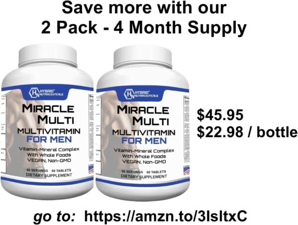 Performance Blend, Best Multivitamin for Men, Vitamin and Mineral Supplement with Probiotics, Superfood Enzyme Blend for Optimized Heart, Prostate, Stamina, Energy, Non-GMO, 60 Day Supply