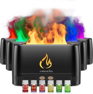 Essential Oil Diffusers, Quiet Flame Diffuser, 7 Colors Modes Changed Light Flame Humidifer, Auto Shut Off Aromatherapy Diffuser, Black