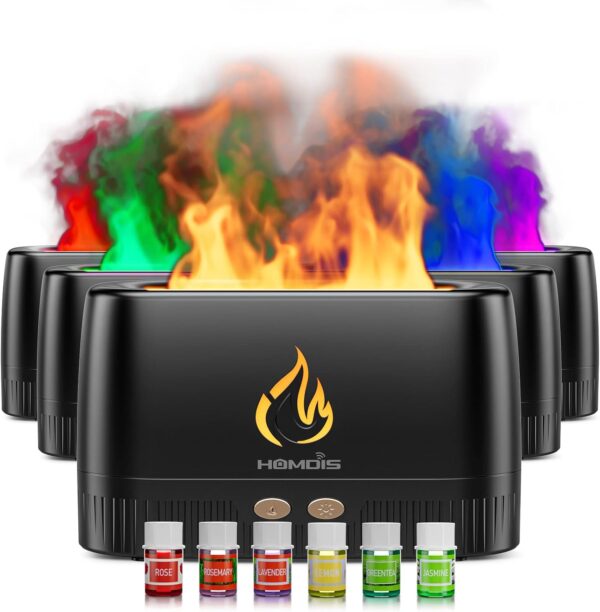 Essential Oil Diffusers, Quiet Flame Diffuser, 7 Colors Modes Changed Light Flame Humidifer, Auto Shut Off Aromatherapy Diffuser, Black