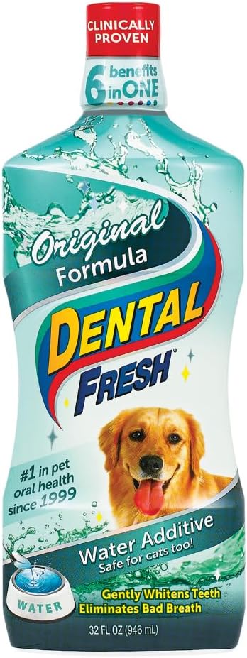 61Fna08GCIL._AC_SL1000_.jpg Dental Fresh Water Additive for Dogs, Original Formula, 32oz – Dog Breath Freshener and Dog Teeth Cleaning for Dog Dental Care– Add to Water