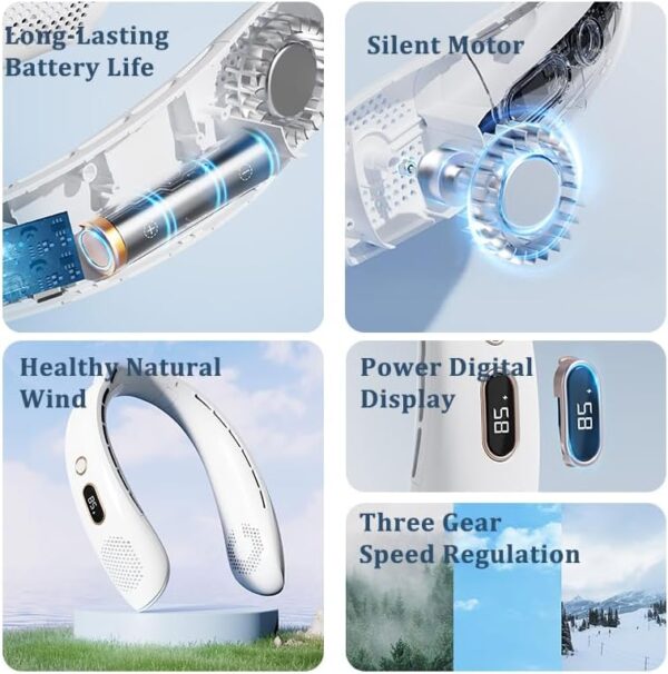Portable Air Conditioner Neck Fan,3-Speed Hands Free Bladeless Fan,LED Digital Display, 4000mAh Rechargeable Personal Fan, Bladeless Personal Wearable Fan with USB Rechargeable, Low Nois for Outdoor,