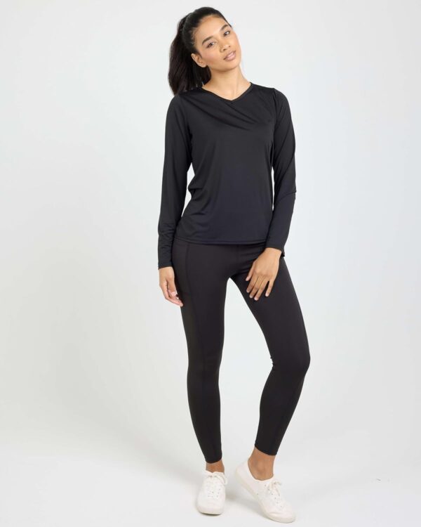 Real Essentials 4-Pack: Women's Dry-Fit Long-Sleeve V-Neck Athletic Workout Shirt (Available in Plus Size)