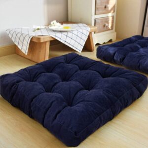 HIGOGOGO Square Meditation Pillow, Large Floor Pillow Solid Thick Tufted Seat Cushion for Balcony Bedroom Tatami Living Room, Navy, 22x22 Inch