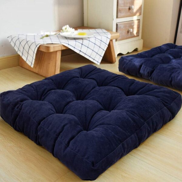 HIGOGOGO Square Meditation Pillow, Large Floor Pillow Solid Thick Tufted Seat Cushion for Balcony Bedroom Tatami Living Room, Navy, 22x22 Inch