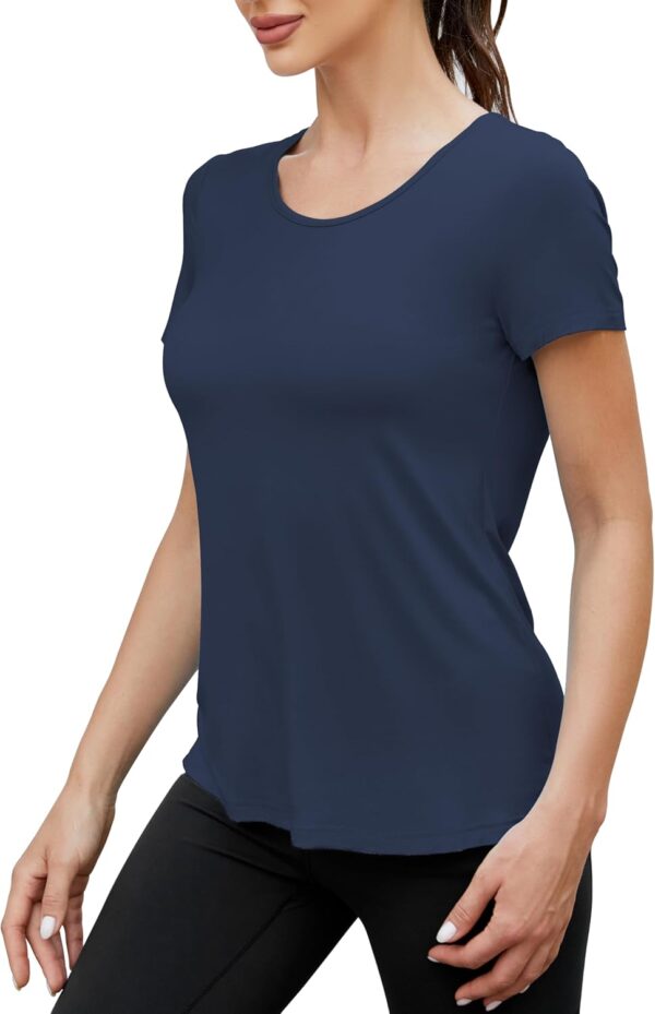 Mippo Open Back Workout Tops for Women Soft Short Sleeve Athletic Yoga Gym T Shirts