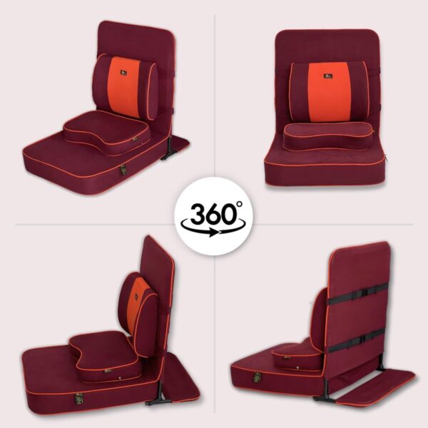 Friends Of Meditation Extra Large Meditation Chair and Yoga Chair with Back Support Cushion and Meditation Block | Yoga Chair for Adults | Premium Floor Chair | Portable | Maroon, Seat Size: 24x22 in