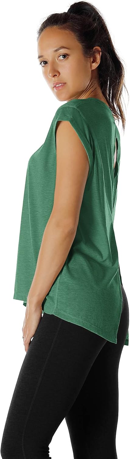 icyzone Open Back Workout Top Shirts - Yoga t-Shirts Activewear Exercise Tops for Women(Pack of 2)