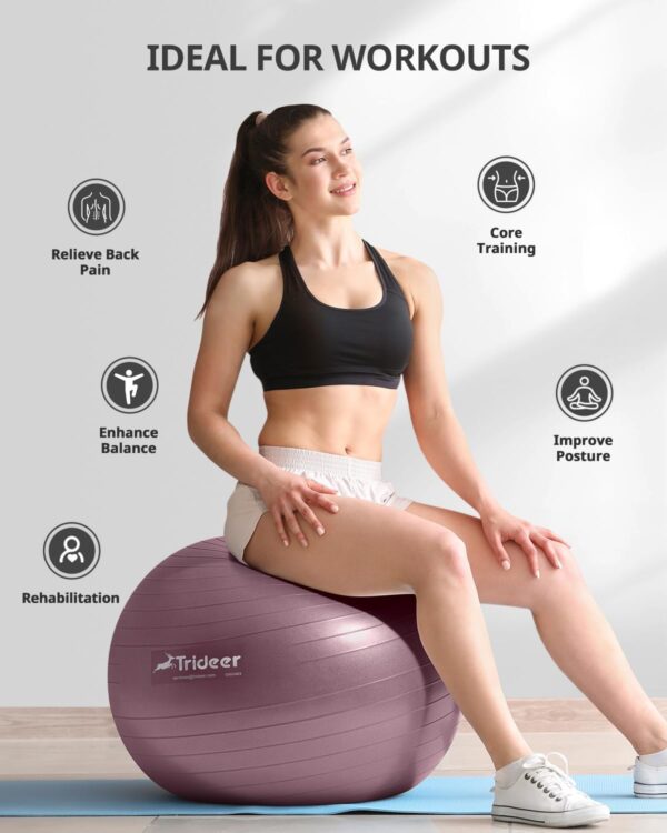 Trideer Yoga Ball - Exercise Ball for Workout pilates Stability - Anti-Burst and Slip Resistant for physical therapy, Birthing, Stretching & Core Workout, Office Ball Chair, Flexible Seating, Home Gym