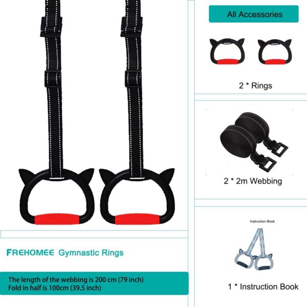 Professional Gymnastic Rings,Both for Adults and Kids,Support 440lbs/1600lbs,Home Fitness Equipment,Indoor and Outdoor Pull-up Bar for Stretching and Height Increase
