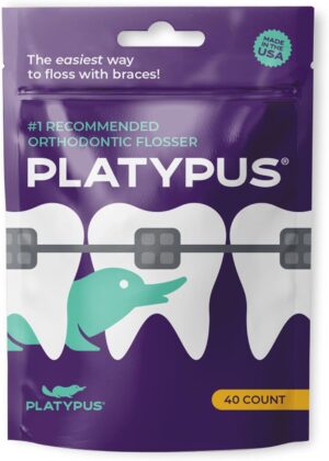 Platypus Orthodontic Flossers for Braces, 40 Count (Pack of 1), Ortho Picks for Adults & Kids, Fits Under Arch Wire, Non-Damaging, Encourage Flossing Habits