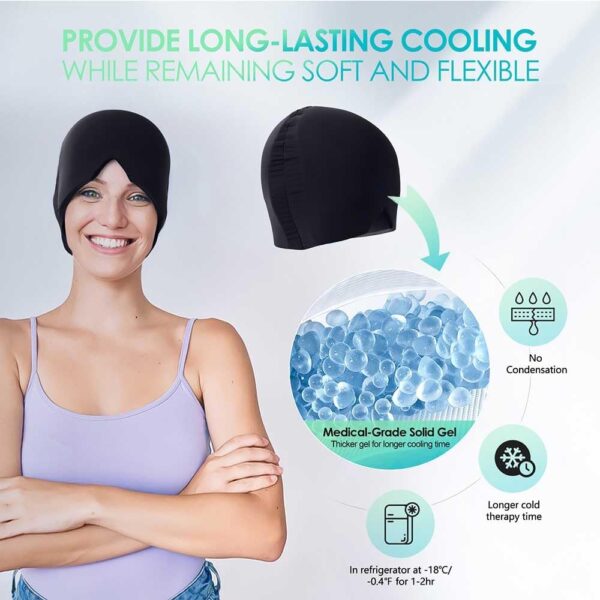 ALASKA BEAR Migraine Cap Headache Pain Relief Hat Natural Cold Therapy Compress Gel Ice Pack for Chronic Migraines Sinus Pressure Tension Puffy Eyes Cooling Head Wrap Coverage Weighted Mask(Black)