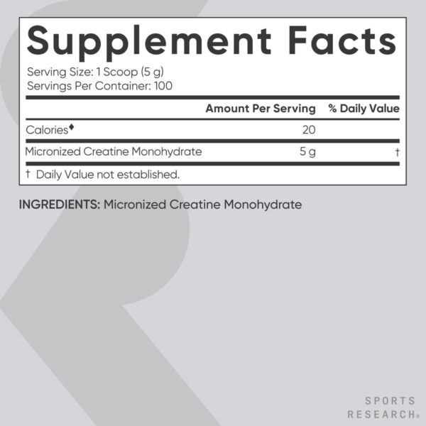 61GrXlfufbL._AC_SL1200_.jpg Sports Research Creatine Monohydrate - Gain Lean Muscle, Improve Performance and Strength and Support Workout Recovery - 5 g Micronized Creatine - 1.1LBS