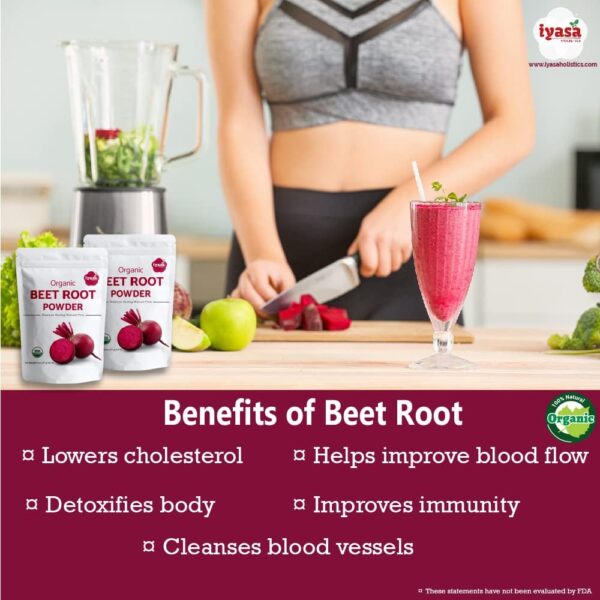 Iyasa Organic Beet Root Powder, Plant Based, Vegan, Gluten-Free, Beetroot Superfood, Nitric Oxide Boost, Pre Post Workout Supplement, Baking and Cooking 1 lb 16 oz 453 gm