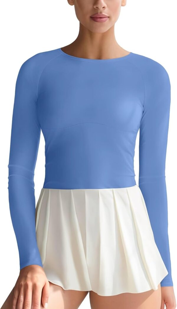 Womens Long Sleeve Workout Tops Slim-Fit Yoga Top Quick Dry Running Athletic Shirt High Stretch