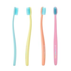 Cocofloss Cocobrush, Ultra-Soft Manual Toothbrush, Dentist-Designed, Gentle on Gums, Made from Recycled Plastic, Rainbow Set, Multipack of 4