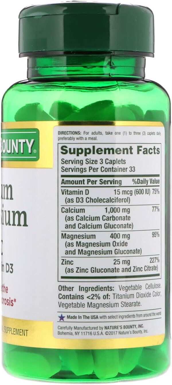 Nature's Bounty Calcium Magnesium & Zinc Caplets, Immune & Supporting Bone Health, 100 Count