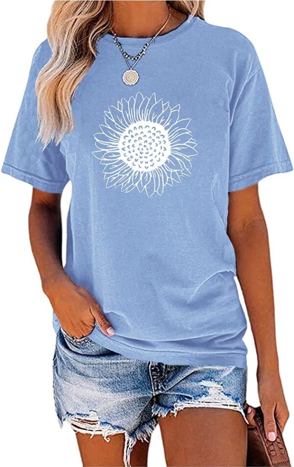 MaQiYa Womens Cute Sunflower Graphic Printed Tee Shirts Vintage Short Sleeve Cotton Shirts Tops