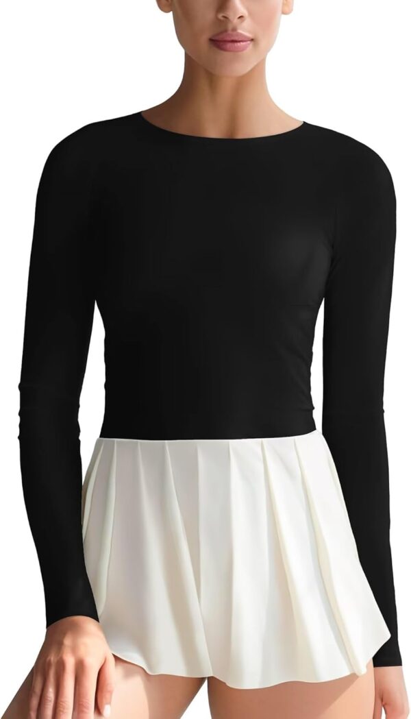 Womens Long Sleeve Workout Tops Slim-Fit Yoga Top Quick Dry Running Athletic Shirt High Stretch