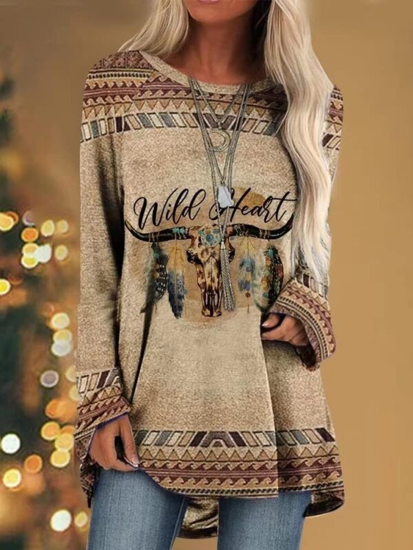 Bengbobar Western Sweatshirts for Women Native American Aztec Print Pullover Long Sleeve Crewneck Crewneck Sweatshirt