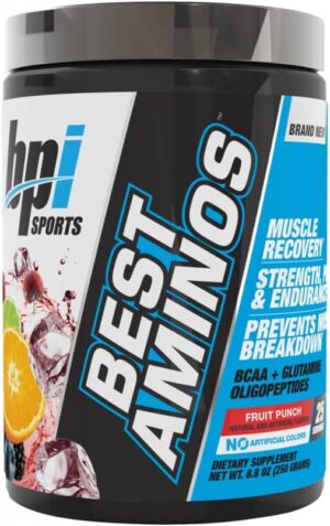 BPI Sports Best Aminos - BCAA Powder Post Workout & Glutamine Recovery Drink with Branched Chain Amino Acids for Hydration & Recovery, for Men & Women - Fruit Punch - 25 Servings