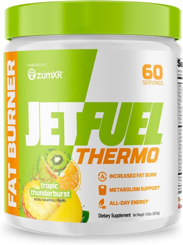 GAT SPORT JetFuel Tropic Thunderburst Thermo Powder for Fat Burning, ZumXR Caffeine, Carnitine, Theanine, for Men & Women, 60 Servings