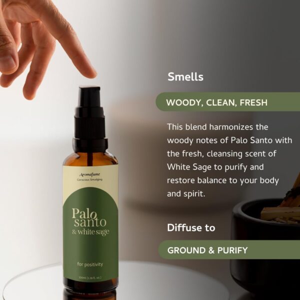 Palo Santo & White Sage Smudge Spray by Aromafume | 1 x 100ml / 3.38 fl oz l Aromatherapy | With Essential oils | Room Linen Spray | Natural Air freshners for home | Spiritual Meditation Accessories
