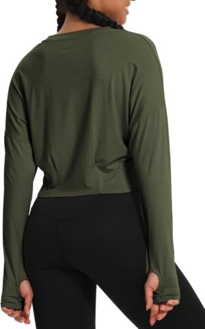 Mippo Womens Loose Long Sleeve Workout Crop Top Batwing Sleeve Shirts with Thumb Holes
