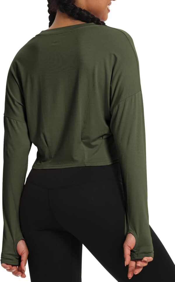 Mippo Womens Loose Long Sleeve Workout Crop Top Batwing Sleeve Shirts with Thumb Holes