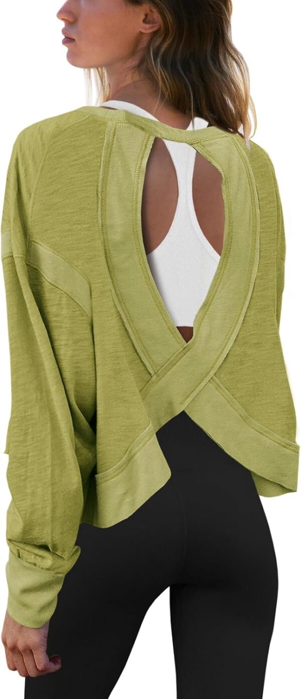 Panadila Womens Open Back Workout Top Long Sleeve Athletic Shirts Casual Crop Running Tee Y2k Yoga