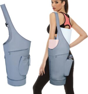 sportsnew Yoga Mat Bag, Large Opening Long Tote Yoga Mat Carrier Holder Bag with Waterproof Wet Pocket and Drawstring Water Bottle Pocket, Adjustable Shoulder Strap Storage Bag, patent pending