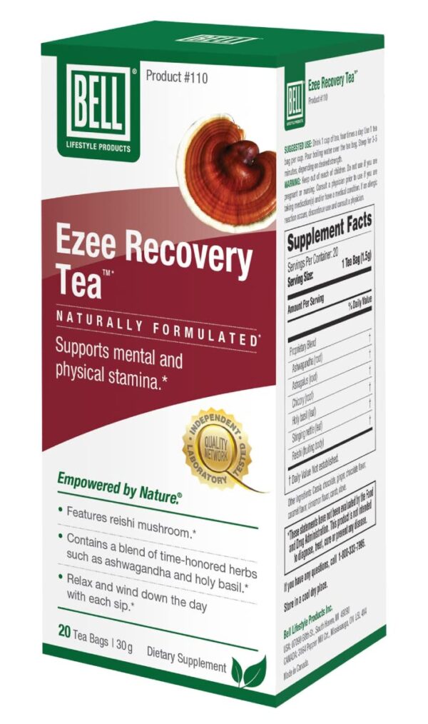 Ezee Recovery Tea by Bell Lifestyle Products Herbal Blend | Helps Support Relaxation and Well-Being with Reishi Mushroom, Ashwagandha, Holy Basil, Natural, Vegan, 20 Tea Bags