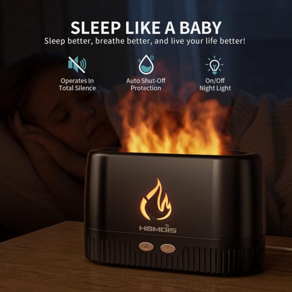 Essential Oil Diffusers, Quiet Flame Diffuser, 7 Colors Modes Changed Light Flame Humidifer, Auto Shut Off Aromatherapy Diffuser, Black