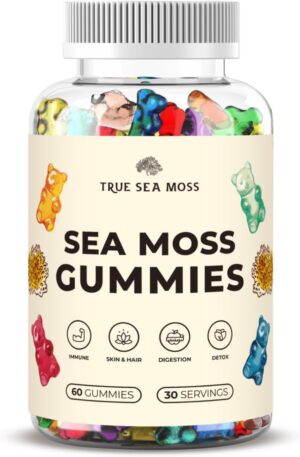 Irish Sea Moss Gummies with Burdock Root & Bladderwrack for Immune Support, Energy Boost, Skin & Hair, Detox - Adult Women & Men, Kids 60pcs