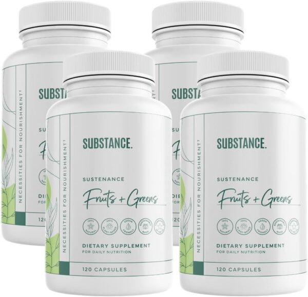 Nature's Sustenance Daily Greens, Fruits & Veggies Supplement - Superfood Vitamin Capsules - Enhance Energy, Mental Clarity, & Overall Wellness - US Made, Vegan-Friendly - 120 Servings.