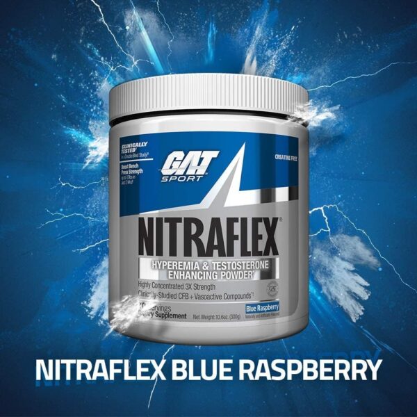 GAT SPORT Nitraflex Advanced Pre-Workout Powder, Increases Blood Flow, Boosts Strength and Energy, Improves Exercise Performance, (Blue Raspberry, 30 Servings)