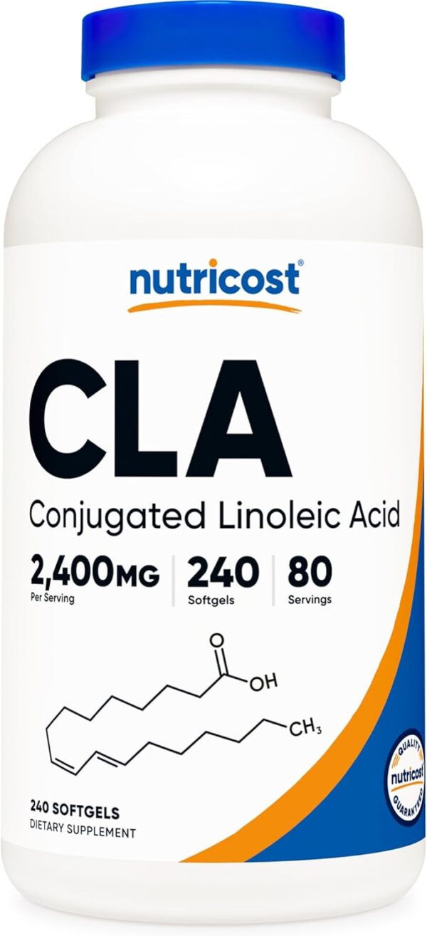 61J8t8wb8vL._AC_SL1500_.jpg Nutricost CLA (Conjugated Linoleic Acid) 2,400mg, 240 Softgels - Gluten Free, Non-GMO, 800mg Per Softgel
