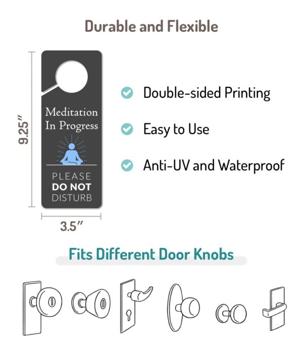 Meditation Sign for Door, 2 Pack (Printed on Both Sides), 9.3″x3.5″ PVC Plastic, Meditation Sign, Meditation Door Hanger, Meditation Decor, Do Not Disturb Sign, Meditation Decor for Room