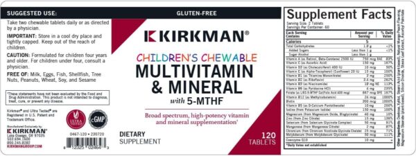 Kirkman - Children's Multivitamin & Mineral - 120 Capsules - with 5-MTHF - Potent Broad Spectrum Vitamin/Mineral Supplement - Hypoallergenic