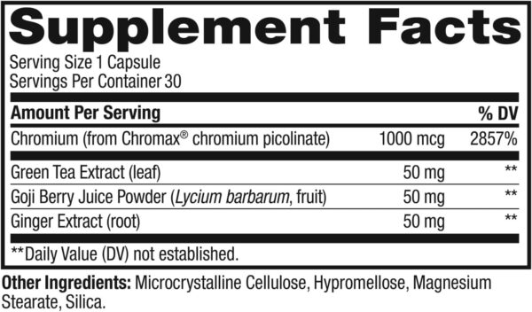 OLLY Combat Cravings, Metabolism & Energy Support Supplement,1000 mcg Chromium, Green Tea, Goji Berry, Ginger - 30 Count