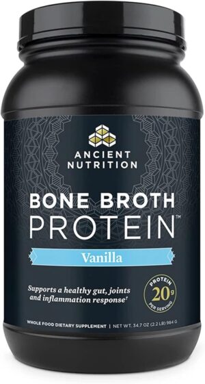 Ancient Nutrition Protein Powder Made from Real Bone Broth, Vanilla, 20g Protein Per Serving, 40 Serving Tub, Gluten Free Hydrolyzed Collagen Peptides Supplement, Great in Protein Shakes