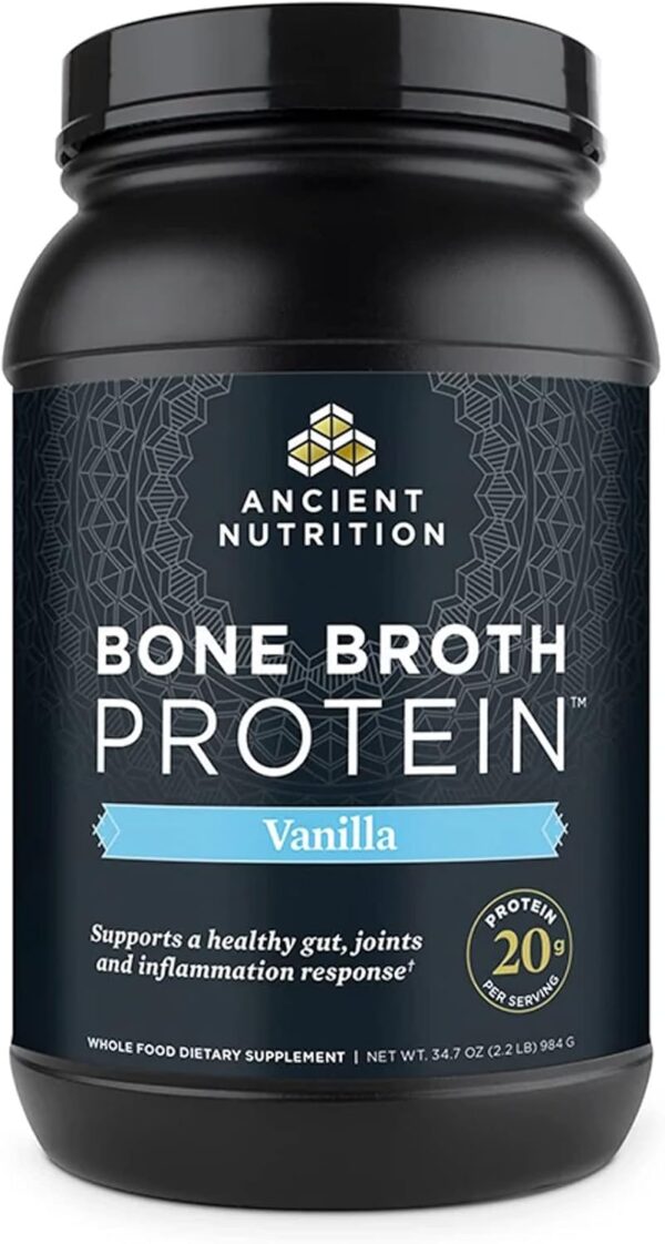 Ancient Nutrition Protein Powder Made from Real Bone Broth, Vanilla, 20g Protein Per Serving, 40 Serving Tub, Gluten Free Hydrolyzed Collagen Peptides Supplement, Great in Protein Shakes