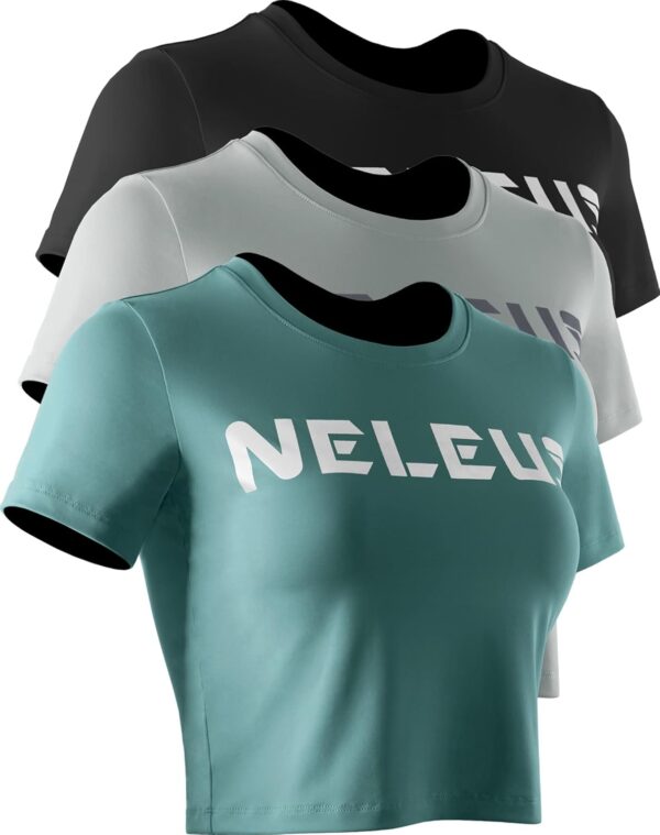 NELEUS Women's Running Crop Tank Tops Dry Fit Workout Athletic Crop Shirts Pack of 3