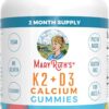 MaryRuth Organics Calcium with Vitamin D & Vitamin K2, 2 Month Supply, Calcium Supplement Supports Bone Health & Joint Support, with Vitamins D3 K2 Gummies, Vegan, Non-GMO, Gluten Free, 60 Count