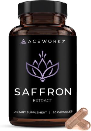 ACEWORKZ Saffron Supplements - 100% Pure Saffron Extract Capsules - Boost Energy & Mood, Support Eye & Heart Health - for Women & Men (90 Capsules)