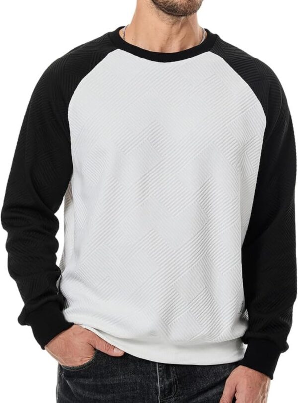 Men's Fall Crewneck Sweatshirts Patchwork Long Sleeve Geometric Texture Casual Pullover Shirt