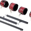 Spreader Bar Heavy Duty Stainless Steel Expandable Black Bar Home Gym with 4pcs Furry Purple Adjustable Strap,Sports Aid Training Fitness Gear Pilates Aid Kit,Yoga Set (Black+Red Crocodile PU Kit)