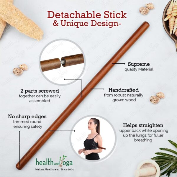 HealthAndYoga™ StretchNHeal Collapsible Multi-Use Wooden Yoga Stick - Regular and XL - Portable Posture Corrector Pole, Stretch Mobility Stick, Physical Workout Exercise Dowel